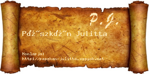 Pászkán Julitta névjegykártya